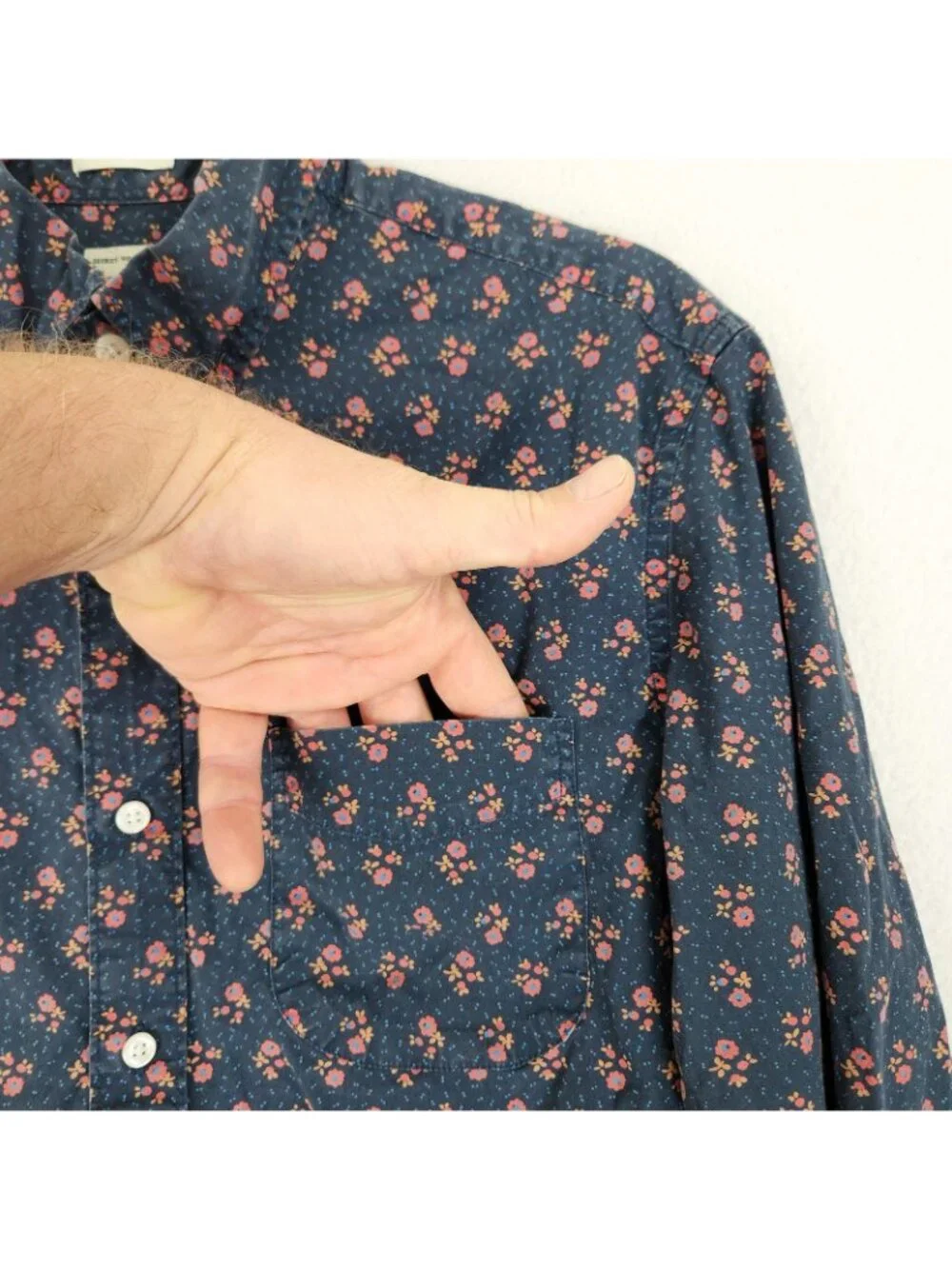 J Crew Shirt Mens Medium Blue Floral Secret Wash Shirting Slim Long Sleeve